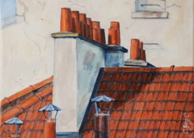 paris, red roof, 16"x13"